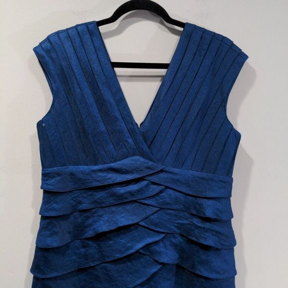 Adrianna Papell Shimmer Layered Tiered Sheath Cocktail Dress Size 14 Blue - Picture 2 of 12